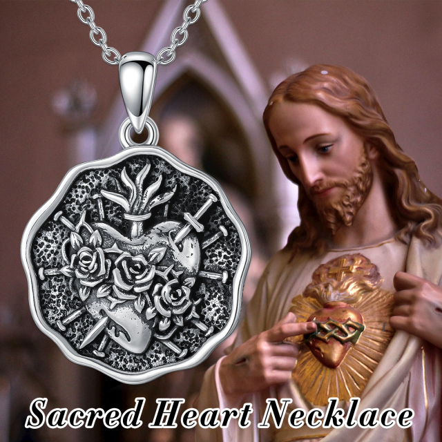 Sterling Silver Rose & Sword Pendant Necklace-4
